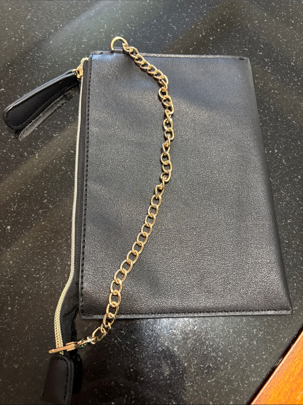 Black Leatherette Chain Wristlet Clutch JustFab Black Faux Leather Clutch Wristl